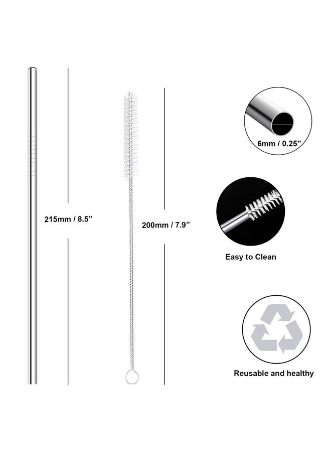 morneve Stainless Steel Straws Metal Reusable Drinking Straw for Juice Iced Coffee Cold Beverage Water Highball Glasses 20oz Tumblers Mugs Cups, 0.24" 6mm Wide 215mm Long, Set of 8 with Brush, Silver - Image 2