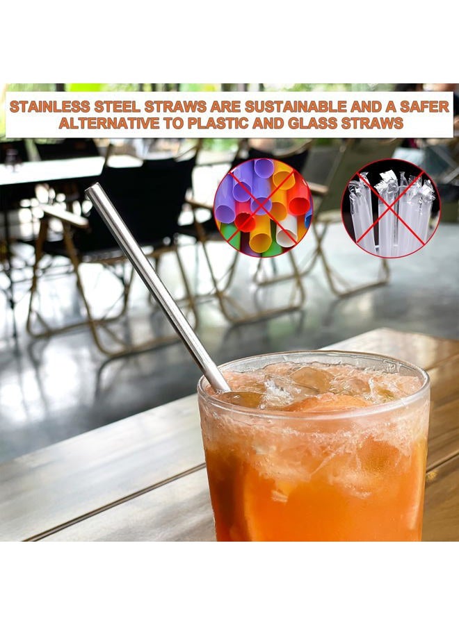 morneve Stainless Steel Straws Metal Reusable Drinking Straw for Juice Iced Coffee Cold Beverage Water Highball Glasses 20oz Tumblers Mugs Cups, 0.24" 6mm Wide 215mm Long, Set of 8 with Brush, Silver - Image 3