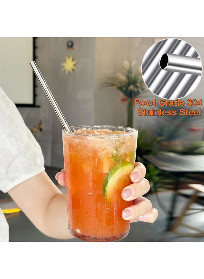 morneve Stainless Steel Straws Metal Reusable Drinking Straw for Juice Iced Coffee Cold Beverage Water Highball Glasses 20oz Tumblers Mugs Cups, 0.24" 6mm Wide 215mm Long, Set of 8 with Brush, Silver - Image 4