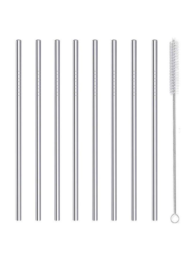 morneve Stainless Steel Straws Metal Reusable Drinking Straw for Juice Iced Coffee Cold Beverage Water Highball Glasses 20oz Tumblers Mugs Cups, 0.24" 6mm Wide 215mm Long, Set of 8 with Brush, Silver - Image 1