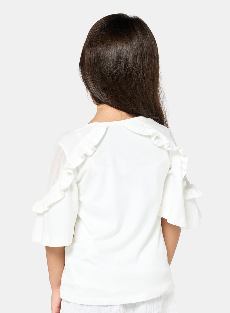 Panco Girls STARS Ruffle Detailed T-Shirt - Image 2