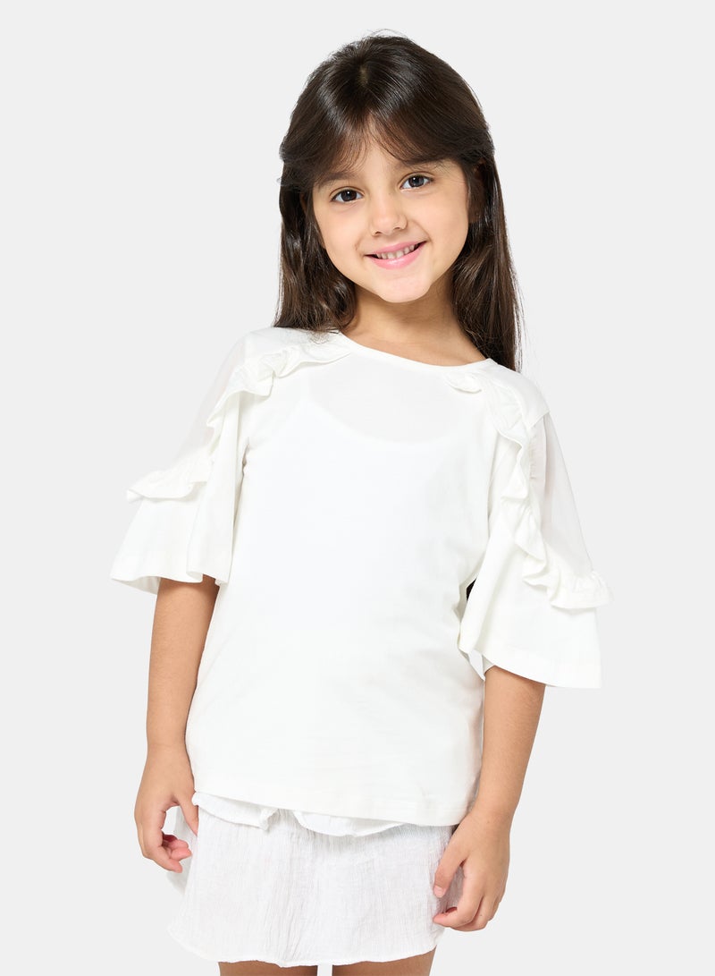 Panco Girls STARS Ruffle Detailed T-Shirt - Image 1