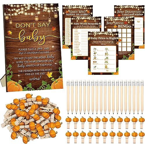 Patelai 321 Pcs Fall Thanksgiving Baby Shower Game Supplies Rustic Fall Baby Shower Bingo, Guess Who Mommy or Daddy Friendsgiving Little Pumpkin Is on The Way Photo Booth Photography - Image 1