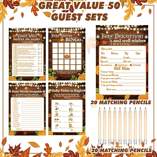 Patelai 321 Pcs Fall Thanksgiving Baby Shower Game Supplies Rustic Fall Baby Shower Bingo, Guess Who Mommy or Daddy Friendsgiving Little Pumpkin Is on The Way Photo Booth Photography - Image 5