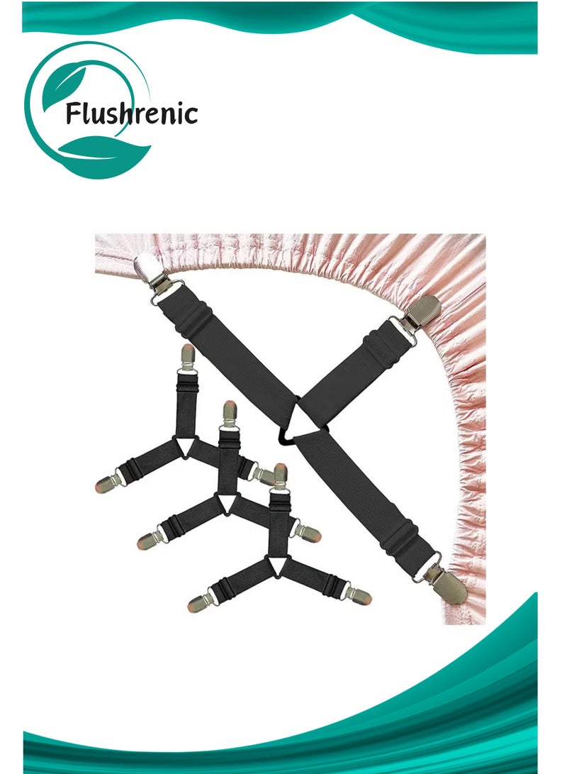 فلوشرينيك 4 قطع من ألواح السرير حامل أشرطة أشرطة السرير غير المنزلقة مثبتات مرنة قابلة للضبط (أسود) - Image 1