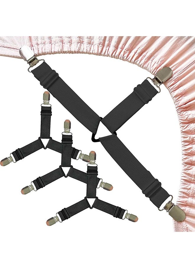 Generic 4 Pieces Bed Sheet Holder Straps Adjustable Elastic Fasteners (Black)  - Image 1