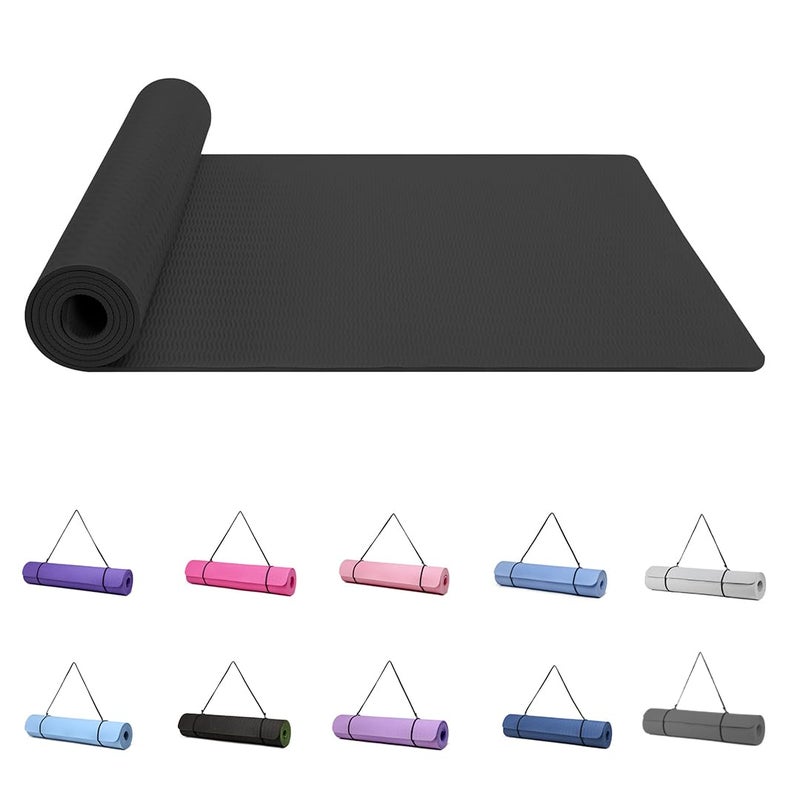 Good Nite Yoga Mat Exercise Mats Workout Pilates Fitness Mat for Women Men Non-Slip Thick 6mm High Density Gymnastics Mats with Carry Strap Tpe - Image 1