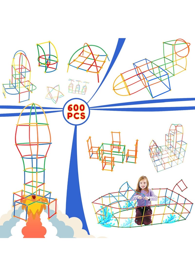 600Pcs Straw Constructor Toys STEM Building Toys Children's 4D space Straw Toy Interlocking Plastic Toys Engineering Toys Thin Tube Blocks Toy Educational Toy Kit manual DIY creative - Image 3