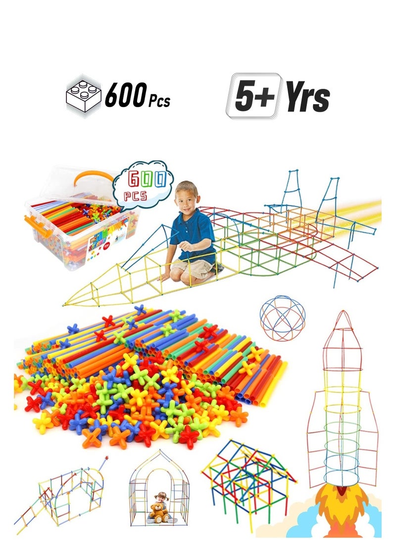 600Pcs Straw Constructor Toys STEM Building Toys Children's 4D space Straw Toy Interlocking Plastic Toys Engineering Toys Thin Tube Blocks Toy Educational Toy Kit manual DIY creative - Image 1