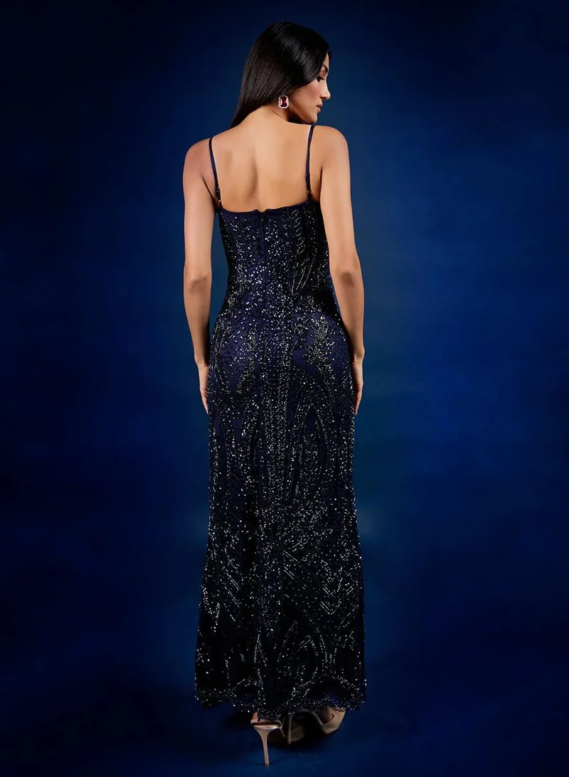Zigzag Embellished Column Dress