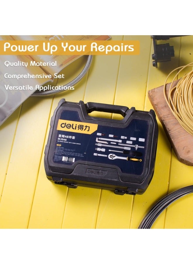 Deli 46-Piece Socket Set - Professional Grade Socket Wrench Set with Case for Automotive & DIY Repairs - Image 4