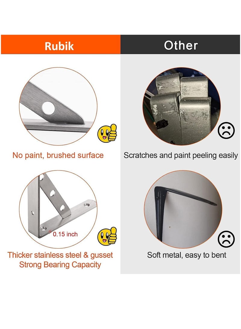 Rubik Shelf Brackets 12 inch - 2pcs Stainless Steel Solid Shelf Support, Corner Brace Joint Right Angle L Bracket, Space Saving DIY Bracket  - Image 2