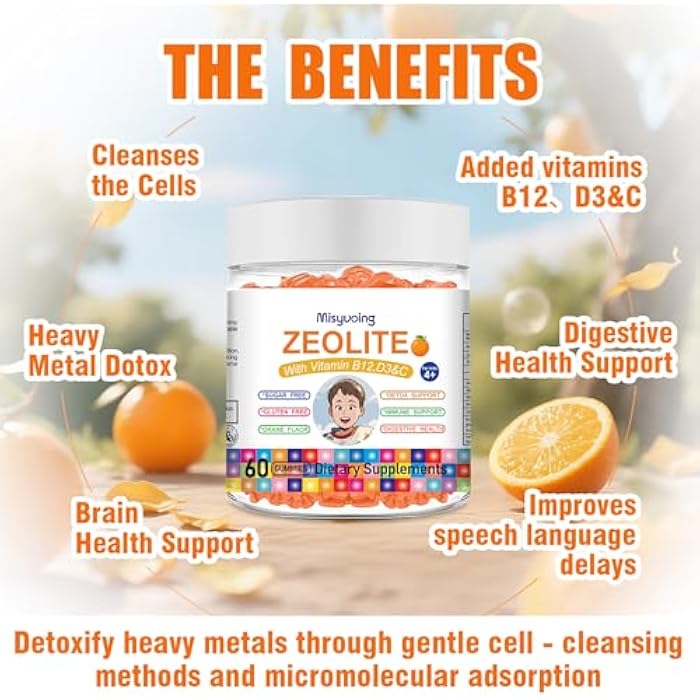 Misyvoing Zeolite for Kids&Adults Supports Cell Restoration,Natural Body Cleanse,Support Digestive Health,Immune System,Improves Focus,Vitamin B12, D3&C, Sugar-Free (60 Count, Compound Orange) - Image 2