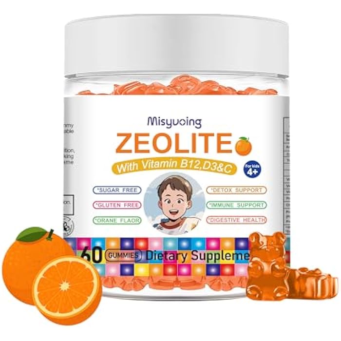 Misyvoing Zeolite for Kids&Adults Supports Cell Restoration,Natural Body Cleanse,Support Digestive Health,Immune System,Improves Focus,Vitamin B12, D3&C, Sugar-Free (60 Count, Compound Orange) - Image 1