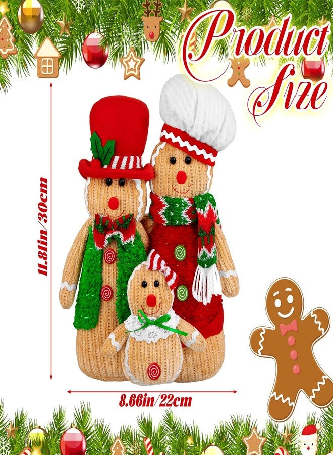 Demonwer 3 Pcs Gingerbread Man Plush Figures with Hat Scarf Christmas Gingerbread Man Gifts Gingerbread Figurines for Home Kitchen Livingroom Bathroom Decorations - Image 2