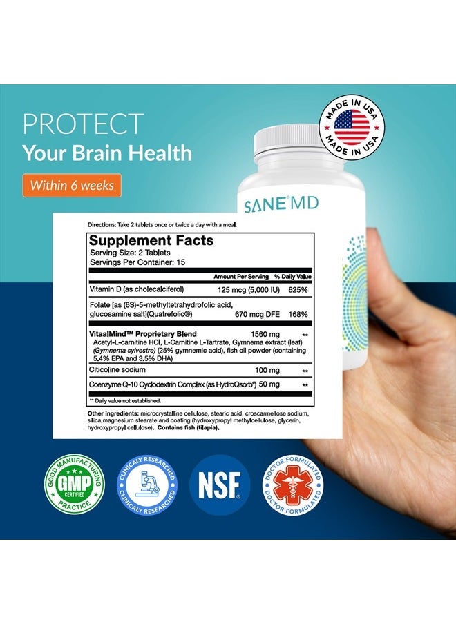 Sane - MD Vitaae - Throat Phlegm and Coughing Support - Citicoline - Brain Supplements for Memory and Focus - Nootropic Supplements for Brain Health - Image 1