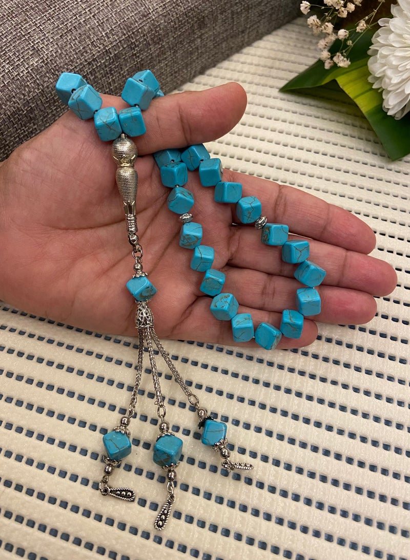 JewelleryClub Natural Turquoise Stone Prayer Beads For Men 33 Beads Size 8mm - Image 1