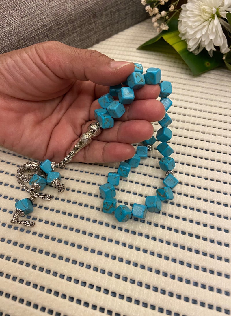 JewelleryClub Natural Turquoise Stone Prayer Beads For Men 33 Beads Size 8mm - Image 3