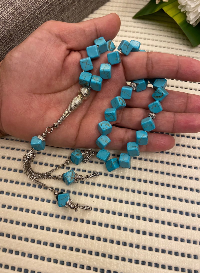 JewelleryClub Natural Turquoise Stone Prayer Beads For Men 33 Beads Size 8mm - Image 4