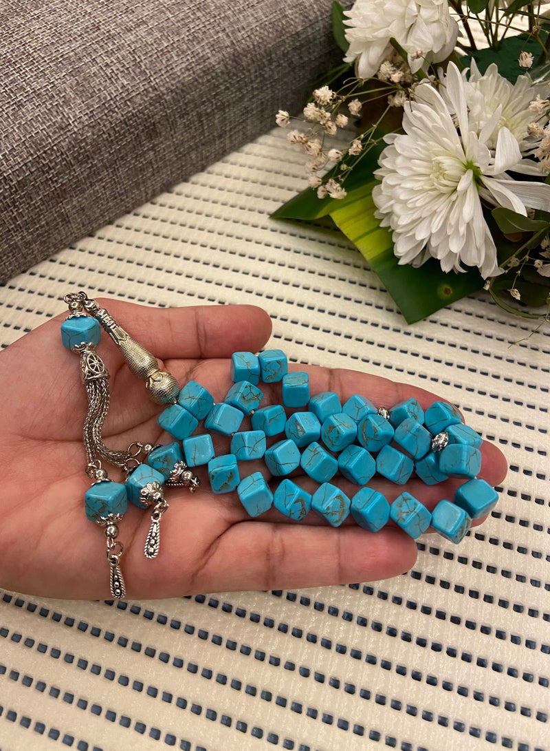 JewelleryClub Natural Turquoise Stone Prayer Beads For Men 33 Beads Size 8mm - Image 5
