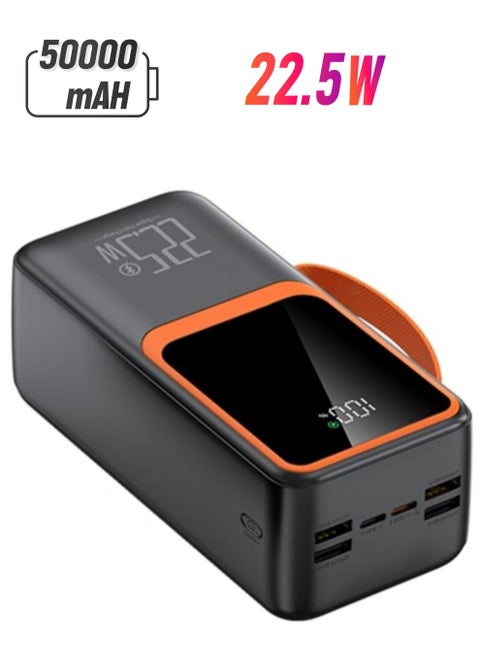 50000mAh Power Bank With 22.5W with 2 PD and 4 USB Ports and Built-in 2 Cables and Screen Display Compatible with all Devices