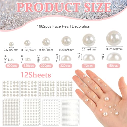 MAYCREATE® Pearl Stickers for Art and Craft, 1980pcs Self-Adhesive Faux Pearls Sticker Assorted Sizes Gems for Hair, Face Makeup, Eye, Nail, DIY Crafts - Image 2