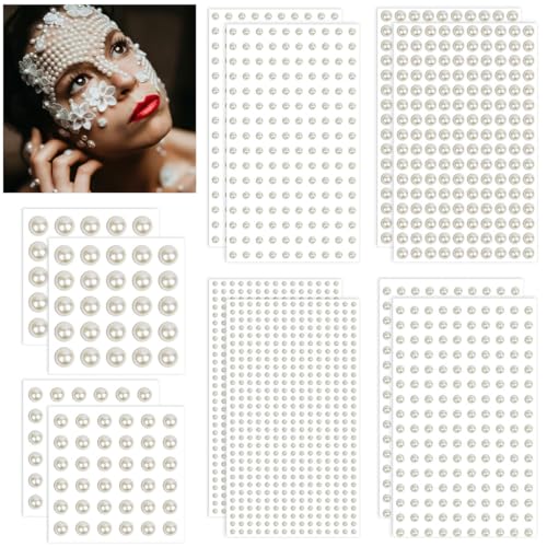 MAYCREATE® Pearl Stickers for Art and Craft, 1980pcs Self-Adhesive Faux Pearls Sticker Assorted Sizes Gems for Hair, Face Makeup, Eye, Nail, DIY Crafts - Image 1