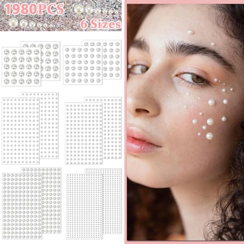 MAYCREATE® Pearl Stickers for Art and Craft, 1980pcs Self-Adhesive Faux Pearls Sticker Assorted Sizes Gems for Hair, Face Makeup, Eye, Nail, DIY Crafts - Image 3