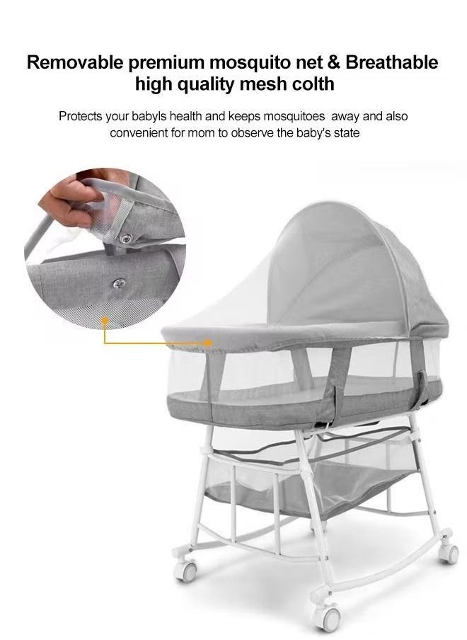HOCC 3-in-1 Portable Baby Sleeper Rocking Cradle Bed, Baby Sleeper Crib with Storage Basket ,Easy Carry Bassinet with Breathable Net Mattress Grey  - Image 4