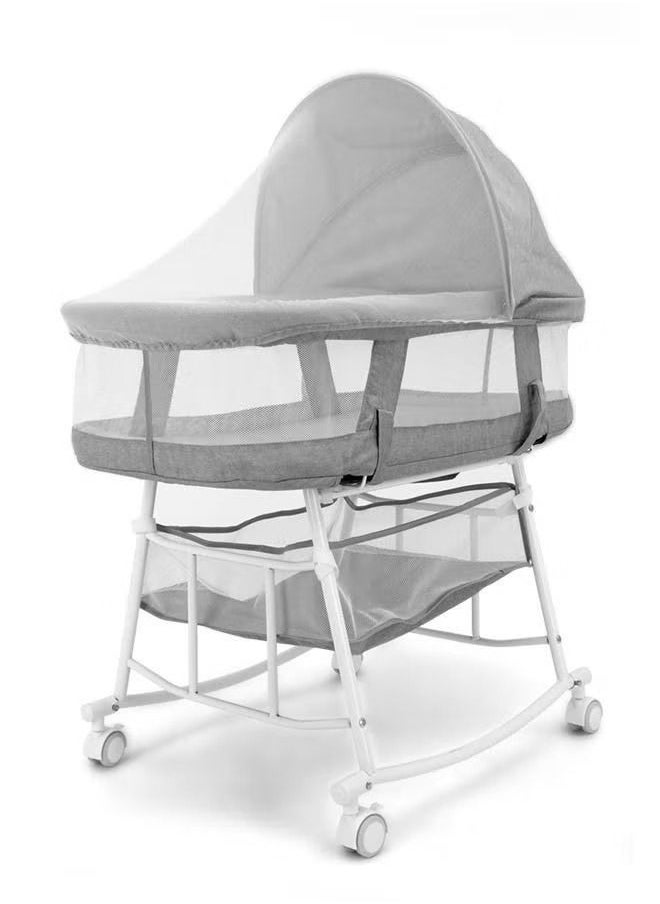 HOCC 3-in-1 Portable Baby Sleeper Rocking Cradle Bed, Baby Sleeper Crib with Storage Basket ,Easy Carry Bassinet with Breathable Net Mattress Grey  - Image 1