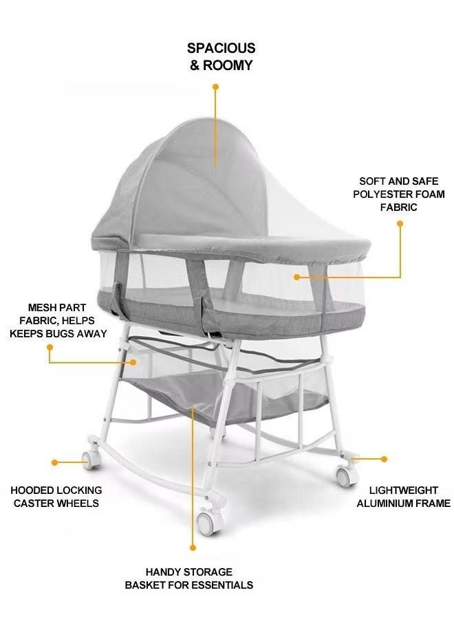 HOCC 3-in-1 Portable Baby Sleeper Rocking Cradle Bed, Baby Sleeper Crib with Storage Basket ,Easy Carry Bassinet with Breathable Net Mattress Grey  - Image 3