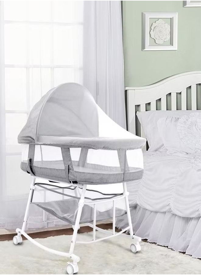 HOCC 3-in-1 Portable Baby Sleeper Rocking Cradle Bed, Baby Sleeper Crib with Storage Basket ,Easy Carry Bassinet with Breathable Net Mattress Grey  - Image 2