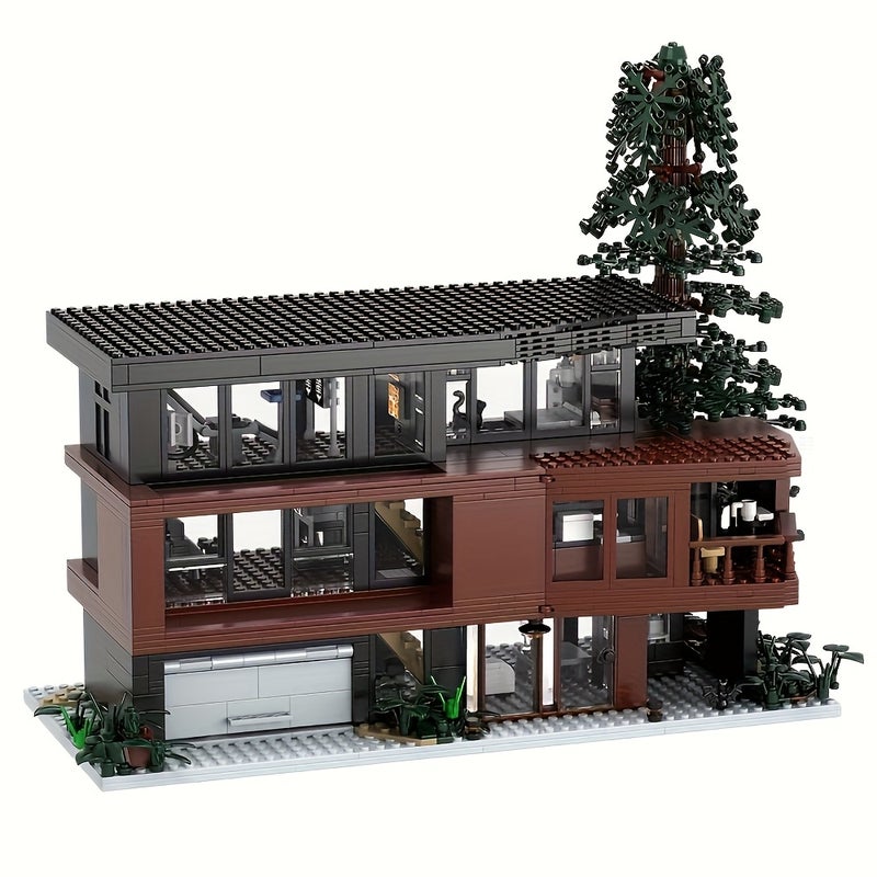 MESIONDY 1240pcs Modern House Building Blocks Set - Durable ABS, Mixed Colors, Creative Construction Toy for Teens & Adults, Ideal for Valentine'S Day & Birthday Gifts, Architectural Design with Large Windows & Balcony, Perfect for Home Decor, Valentine'S Gift|Modern House Design|Durable Construction Toy, Building Blocks