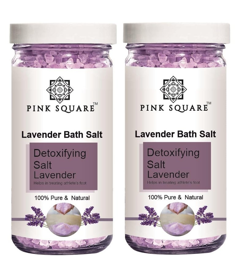 Pink Square Detoxifying Lavender Bath Salt for Men and Women Pack of 2 Each 200 GramCrystal And Bath Salt Helps for Muscle Relief Relieves Aches and Pain Soothing and Relaxation - Image 1