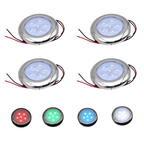 Vcanuplms Marine Boat Courtesy Lights, 3 Inch RGBW LED Cabin Light, IP67 Waterproof Stainless Steel Interior Exterior Deck Dome Lamp for Fishing Pontoon Bass Sailboat 12V (4 Pcs) - Image 1