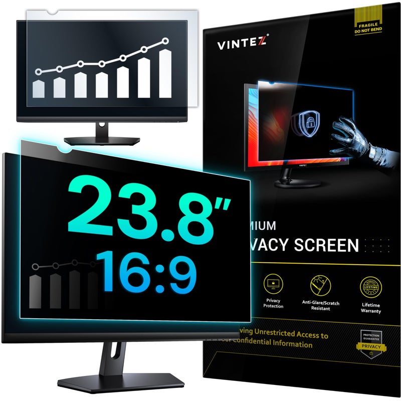 VINTEZ 23.8 Inch 16:9 Privacy Screen for Computer Monitor and Laptop - Anti Glare Protector Film Blue Light Filter Eye Protection - Computer Screen Privacy Shield, [1 Pack] - Image 1