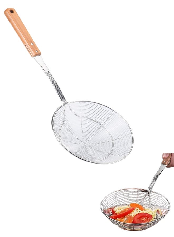 Multi-Use Kitchen Oil Strainer – Stainless Steel Frying Spoon with Wooden Handle Easy Drain Design-width: 14 cm - Image 1