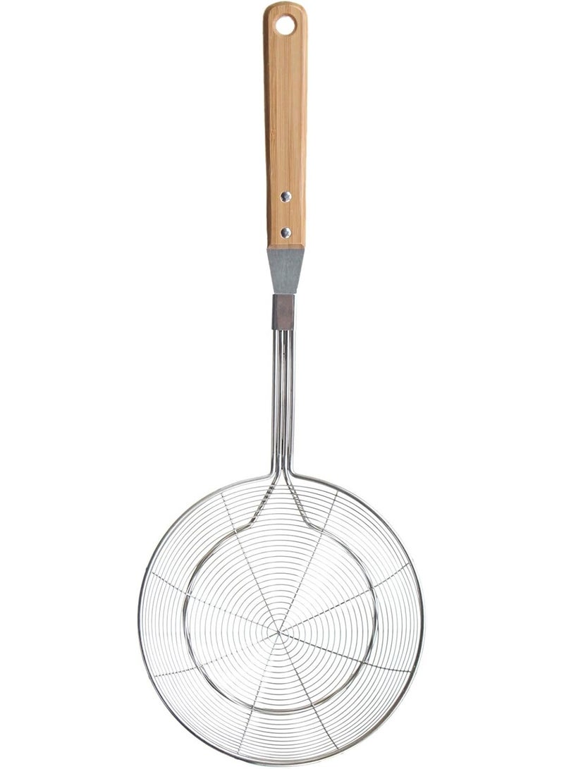 Multi-Use Kitchen Oil Strainer – Stainless Steel Frying Spoon with Wooden Handle Easy Drain Design-width: 14 cm - Image 2