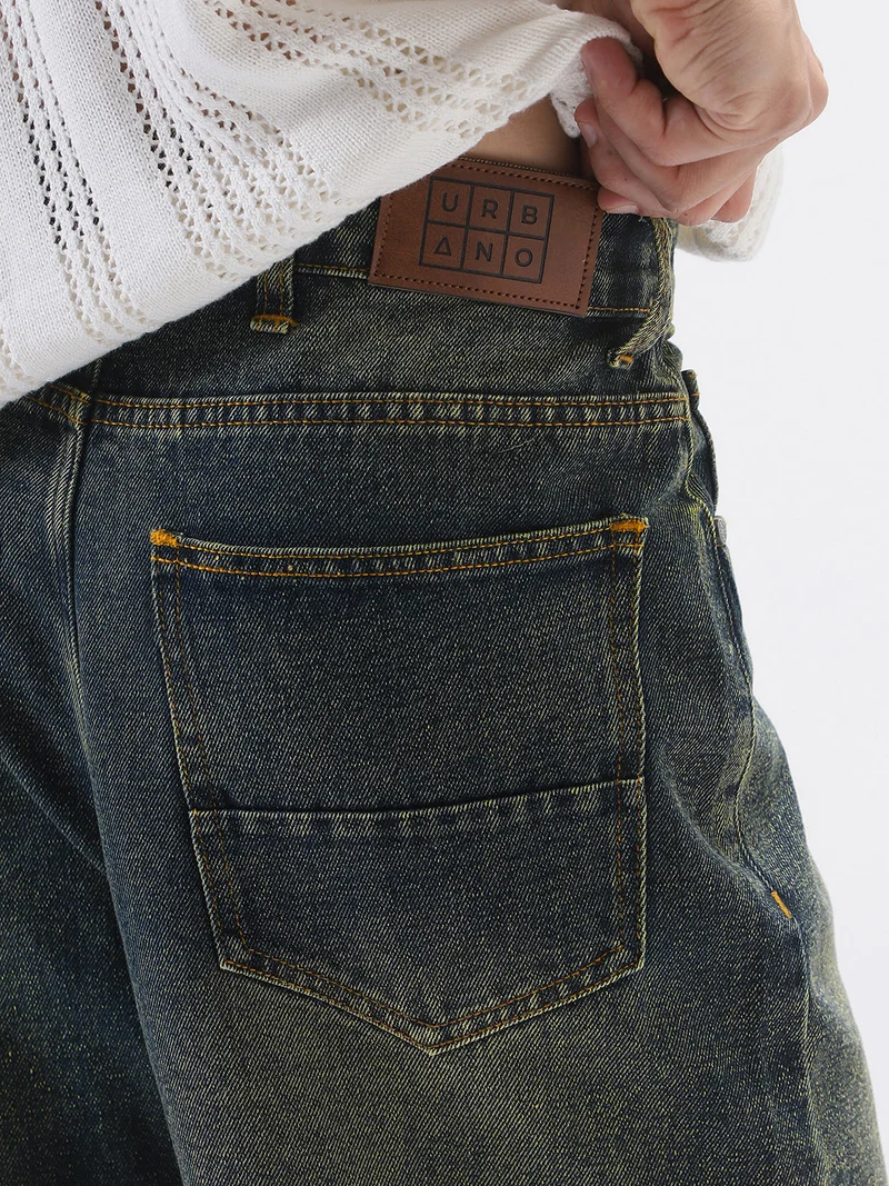 Urbano Fashion  Urbano Fashion Men's Dark Blue Loose Baggy Fit Heavy Washed Jeans Non-Stretchable for Men | Best Price UAE