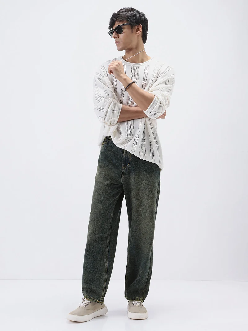 Urbano Fashion  Urbano Fashion Men's Dark Blue Loose Baggy Fit Heavy Washed Jeans Non-Stretchable for Men | Best Price UAE