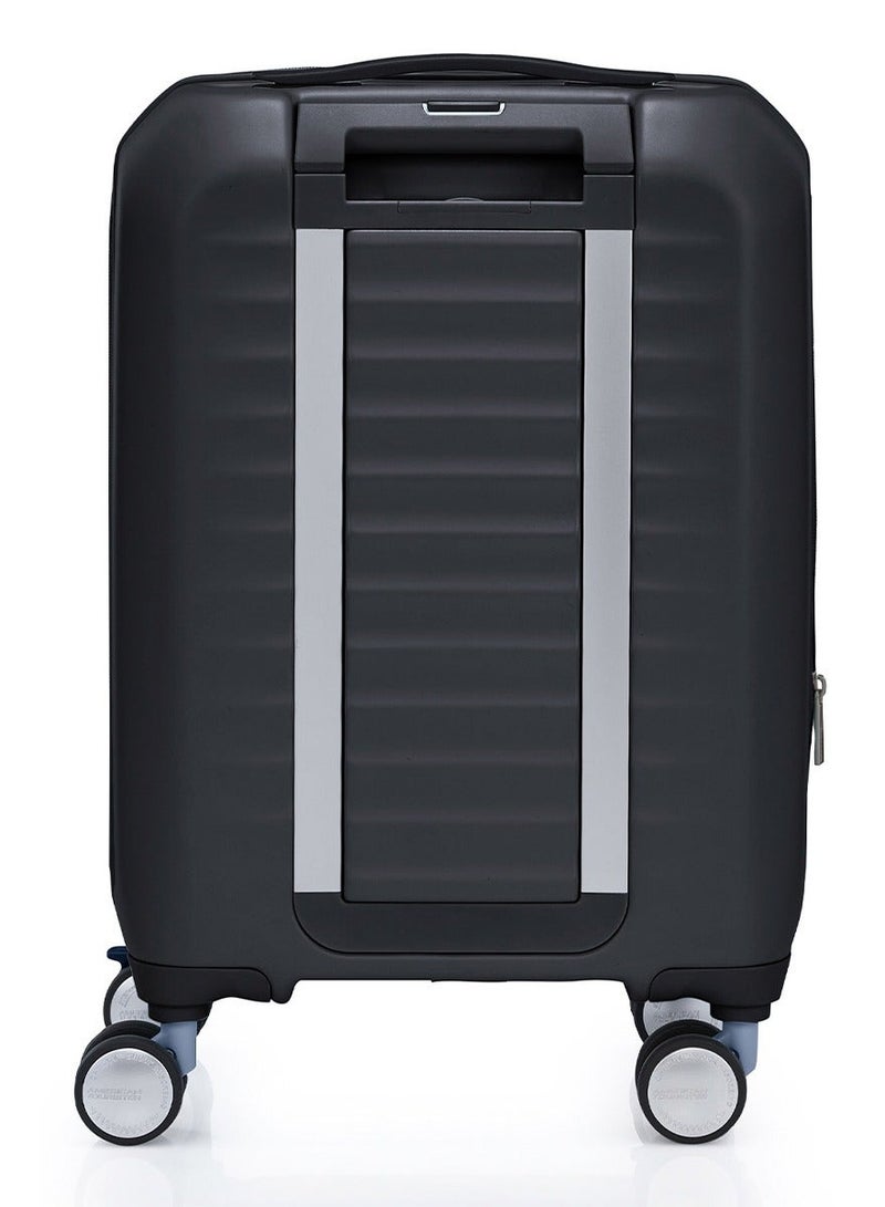 AMERICAN TOURISTER Frontec Suitcase, Cabin Size 54 cm / 20 inch, 4 Spinner Wheels, Hard Top, Polycarbonate, Black|Expandable|Book Opening|Front Laptop Compartment|2-in-1 Optimov™ + STEPause™ Shock Absorbing Wheels|TSA 008 Lock|DuoSaf™ Security Zipper|USB Port - 3 Years International Warranty - Image 5