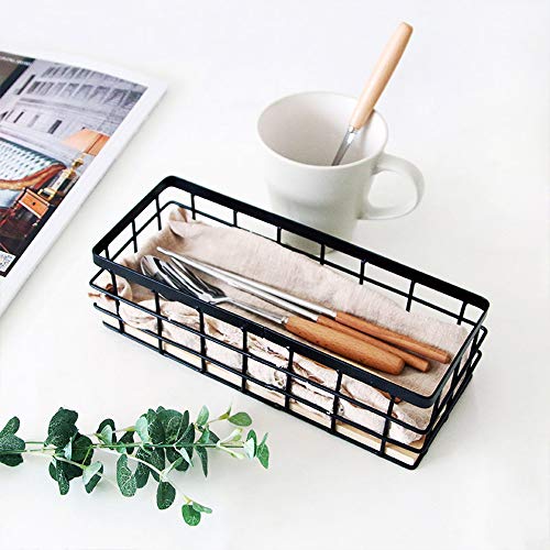 TIEYIPIN Small Metal Wire Storage Basket, Detachable Wood Base Storage Organizer Bin Basket for Kitchen Cabinets, Bathroom, Pantry, Garage, Laundry Room - Brown - Image 4