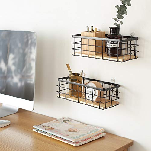TIEYIPIN Small Metal Wire Storage Basket, Detachable Wood Base Storage Organizer Bin Basket for Kitchen Cabinets, Bathroom, Pantry, Garage, Laundry Room - Brown - Image 5