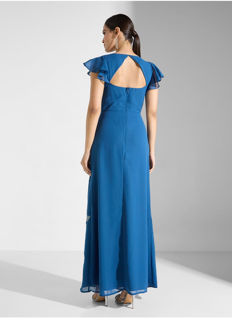 Maya Embroidered Flutter Sleee Dress  - Image 2