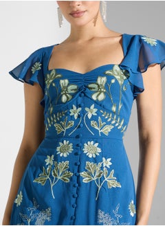 Maya Embroidered Flutter Sleee Dress  - Image 3