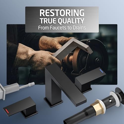 KES All Metal Black Bathroom Faucets with Pop Up Sink Drain with Overflow, 8 Inch Widespread Bathroom Faucet 3 Hole Vanity, SUS 304 Stainless Steel Matte Black, L4350LFF12-BK-C1 - Image 2