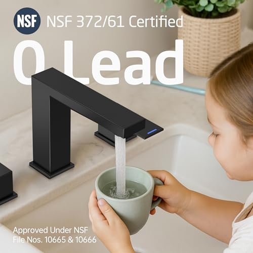 KES All Metal Black Bathroom Faucets with Pop Up Sink Drain with Overflow, 8 Inch Widespread Bathroom Faucet 3 Hole Vanity, SUS 304 Stainless Steel Matte Black, L4350LFF12-BK-C1 - Image 5