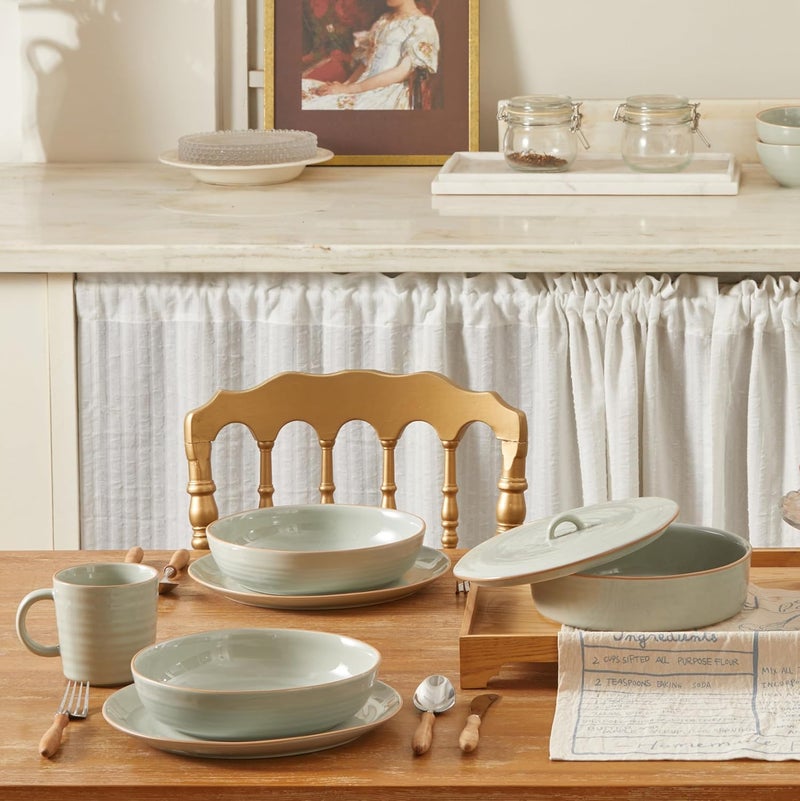 Bico Light Sage Green Dinner Plates Set Set of 4 Microwave and Dishwasher Safe for Main Course Steak Pasta - Image 4