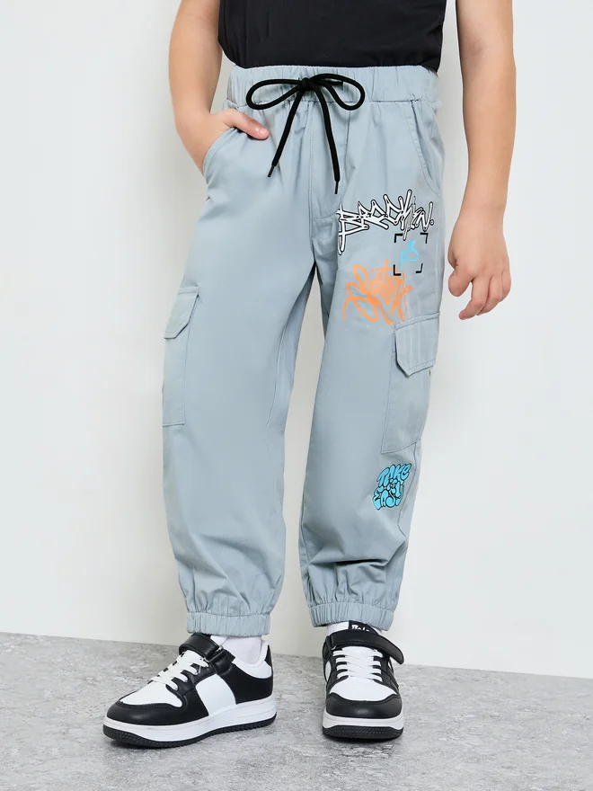 Styli Styli Boys Graffiti Print Cargo Joggers