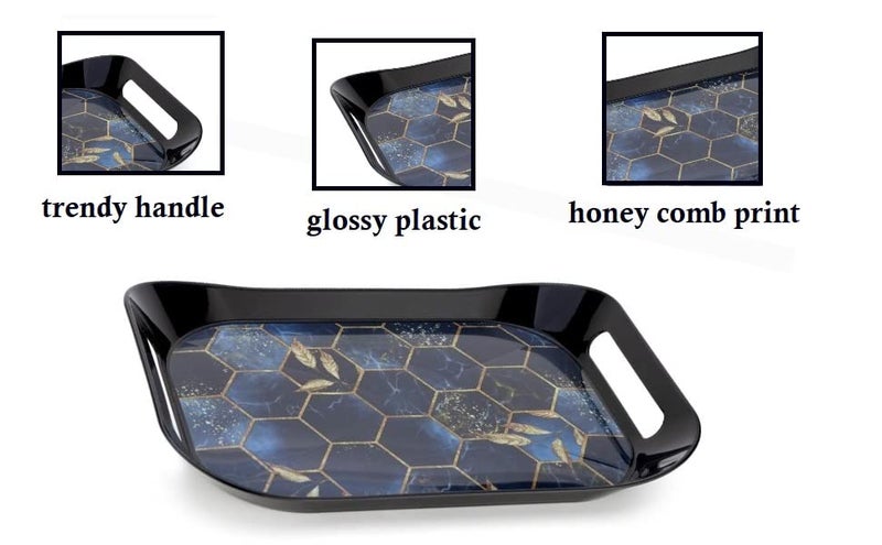 Finner Premium Era Rectangular Shape Serving Tray Set Of 3 Honeycomb Design Plastic Metrial Glossy Finish Bpa Free Trays For Kitchen And Office And Home Decor (Black,Set Of 3) - Image 5